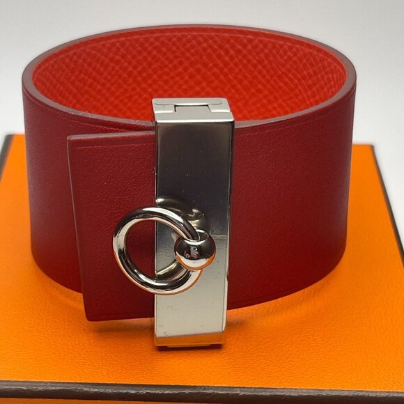 Hermès Authentic Illusion Red Leather Bracelet w/ Palladium Plating - Preowned - Picture 2 of 12